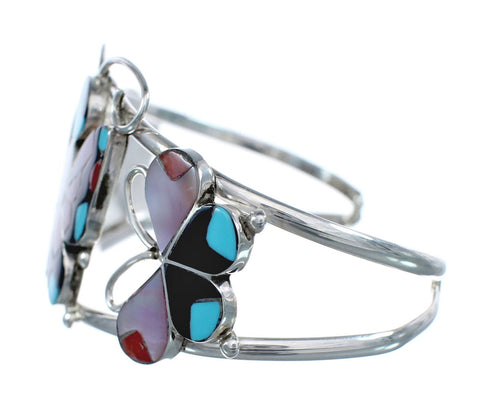 Sterling Silver Multicolor Butterfly Native American Zuni Cuff Bracelet AX124806